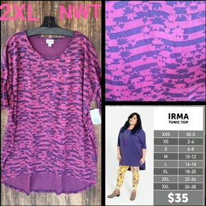 🆕️ LuLaRoe IRMA Tunic 2XL New W/ Tags *Firm* fuchsia & navy striped leaf